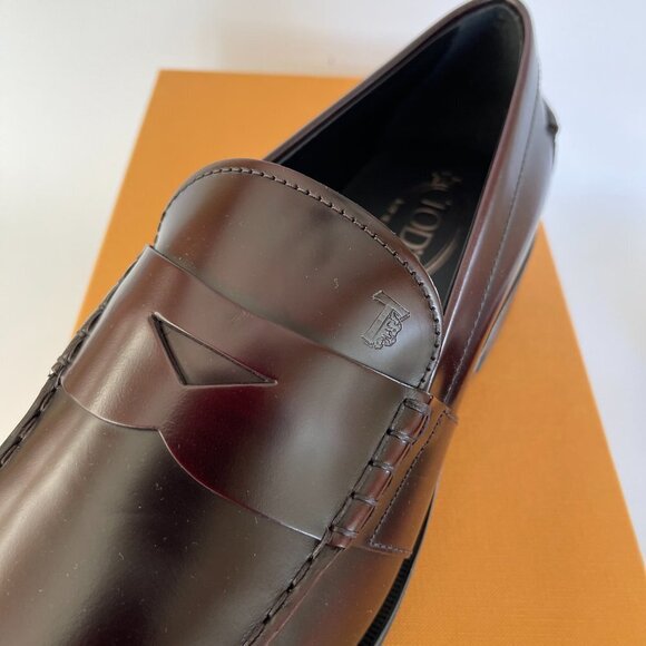 TOD'S ITALY BORDEAUX LEATHER LOAFERS SHOES, MOCASSINO COLLEGE GOMMA CLASSICO - Picture 4 of 15